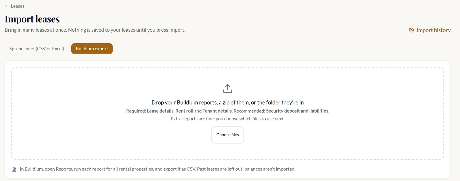 Uploading a Buildium export to the OntarioLandlord lease import wizard